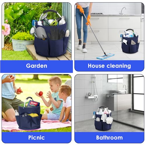 Collapsible Baskets with Handles, Multifunctional Storage Boxes for Tool Bag, Garden Bucket, Picnic Totes, Cleaning Organiser Caddy, Portable Laundry Basket, Flexible Home Storage (Blue)