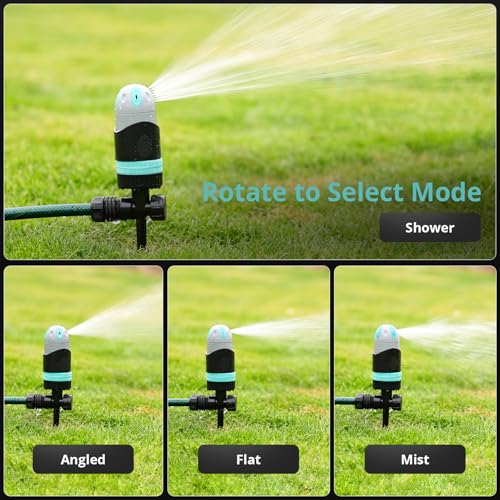 QUOBAS 360° Rotating Sprinkler for Yard, 4 Spray Modes with Mist & Shower, Heavy Duty Metal Spike Lawn Sprinkler for Garden Plants, Flower Bed, Outdoor Yard, Patio - color: Blue