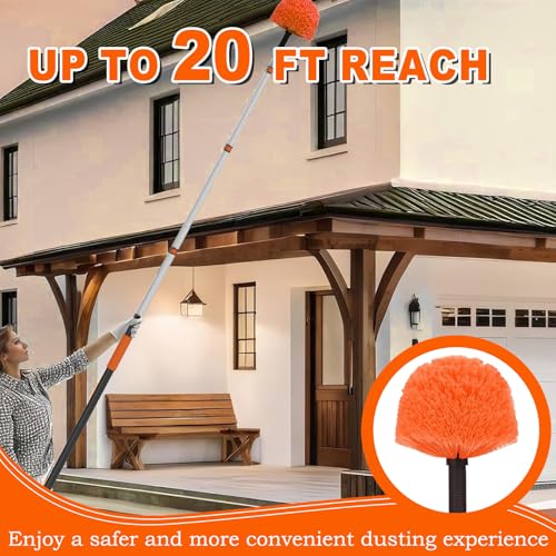 SISUPASSIE 20FT Reach Cobweb Duster with Extension Pole, High Ceiling Long Duster with 3-12FT Telescoping Pole, Spider Web Brush for Indoor Outdoor Use - size: 12FT