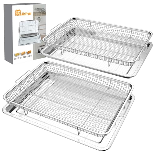 DONGULI Air Fryer Basket Oven - 2 Set Large Air Fryer Basket and Tray Stainless Steel Oven Air Fryer Rack Pan Accessories for Baking 15.4"x11.2" - size: Large-2 Pack-15.7"x11.8"