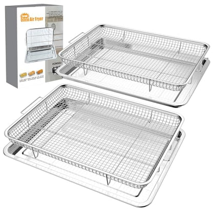 DONGULI Air Fryer Basket Oven - 2 Set Large Air Fryer Basket and Tray Stainless Steel Oven Air Fryer Rack Pan Accessories for Baking 15.4"x11.2" - size: Large-2 Pack-15.7"x11.8"