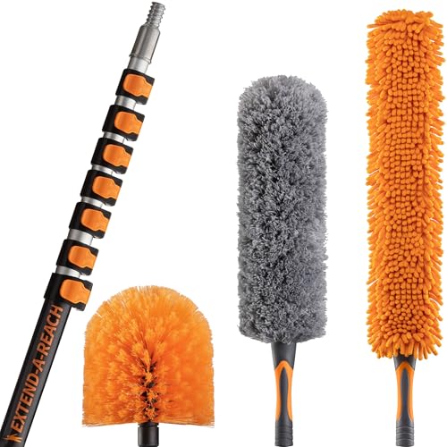 36 Foot High Reach Duster Kit with 5-30 ft Extension Pole // High Ceiling Duster Cleaning Kit with Telescopic Pole // Cobweb Duster // Feather Duster and Ceiling Fan Duster // The Ultimate Dusting Kit - size: 30 Feet