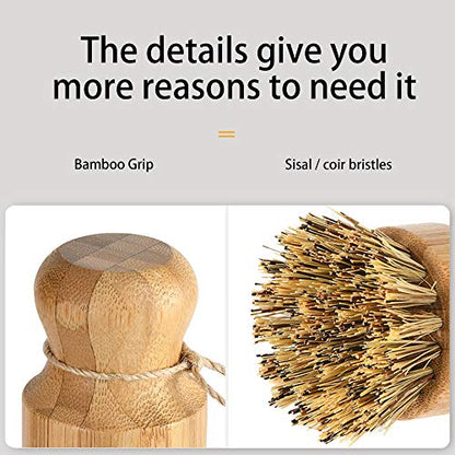 Natural Sisal Dish Washing Brush Bamboo Round Scrub Brush Pots Pans Vegetables Household Cleaning Brush… (Sisal)