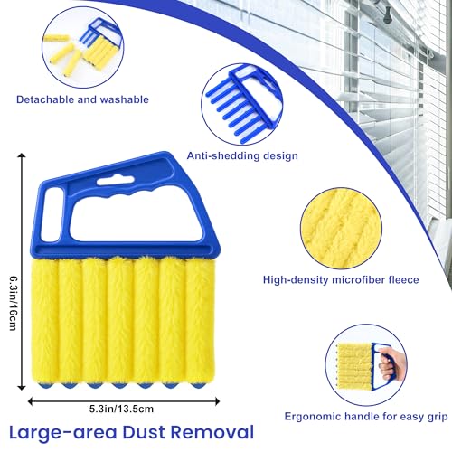 Blind Cleaner Duster Tool - 2 Pcs 7 Fingers Anti-Shedding Window Blind Cleaner Tool and 2 Pcs Air Vent Cleaner, with High-Density Microfiber Fleece and Ergonomic Handle, Detachable and Washable