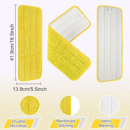 16.5 Inch Reusable Mop Pads Microfiber Spray Mop Replacement Heads for Wet/Dry Mops Compatible with Bona Floor Care System (6 Pack) - color: Yellow Mop Pads