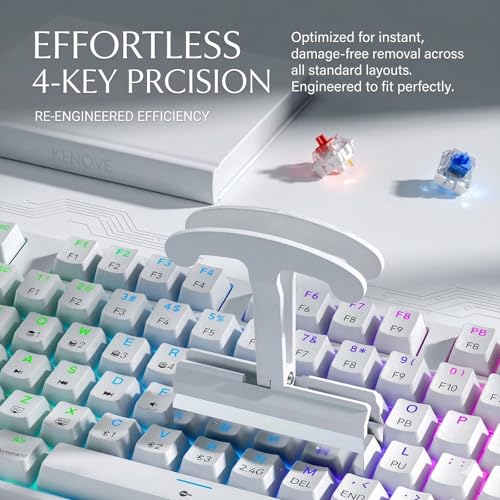 4-Key Keycap Puller & Remover Tool, 4X Faster Keycap Removal for Mechanical & Hot-Swappable Keyboards, Keyboard Cleaning Tool Compatible with Most Key Layout, Large, White - size: Large