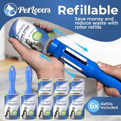 PetLovers Extra Sticky Lint Roller Mega Value Set 720 Sheets for Pet Hair Removal and Clothes, Dog and Cat Lint Remover, 8 Pack - size: 8 Pack