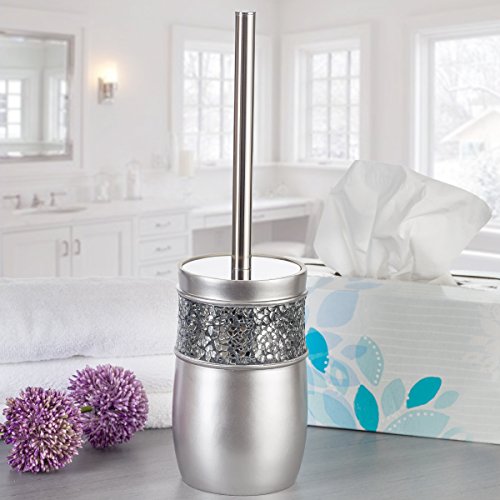 Creative Scents Crackled Glass Silver Bathroom Accessories Set - 6 Piece Bathroom Set Includes: Toilet Brush and Holder Set, Tissue Box Cover, Toothbrush Holder, Soap Dispenser, Soap Dish & Tumbler - style: 6 Pc Set 02