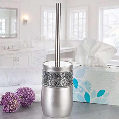 Creative Scents Crackled Glass Silver Bathroom Accessories Set - 6 Piece Bathroom Set Includes: Toilet Brush and Holder Set, Tissue Box Cover, Toothbrush Holder, Soap Dispenser, Soap Dish & Tumbler - style: 6 Pc Set 02