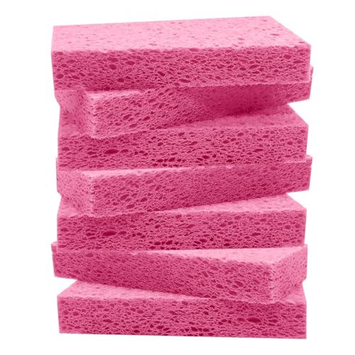 Large Cellulose Sponges, Kitchen Sponge for Dish, Thick Heavy Duty Scrub Pads, Non-Scratch Scrubber for Household/Cookware/Bathroom/Office/Boat 5.5" x 3" x 1" (7 Pack) Pink - color: Pink
