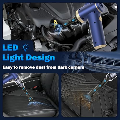 Handheld Car Vacuum Cleaner, 2-in-1 Portable Mini Car Vacuum Cleaner,21000Pa High Power & Air Duster, Handheld Vacuum Cordless with LED Light and Multi-Nozzles for Car,Home,Office,Pet