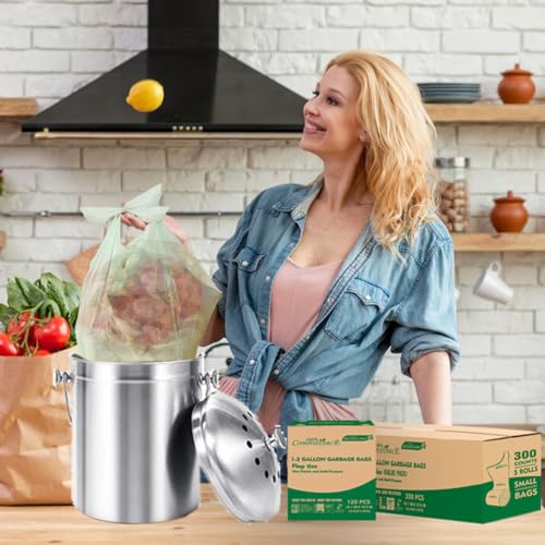 BEIDOU-PAC 1-2 Gallon Flap Tie Compostable Trash Bags, 120 Count Small Compost Kitchen Garbage Bags, Food Scrap Waste Bags for Countertop Bin, ASTM D6400, US BPI Certified - style: Flat ties | 1-2 Gallon | 120 Count