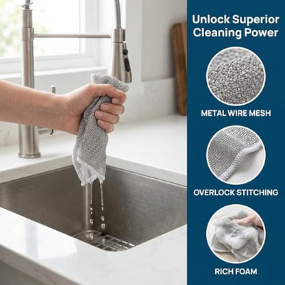 5 Pack Multipurpose Wire Dishcloths, Non Scratch Reusable Metal Cleaning Cloths for Kitchen Cookware, Cooktop and Household Use