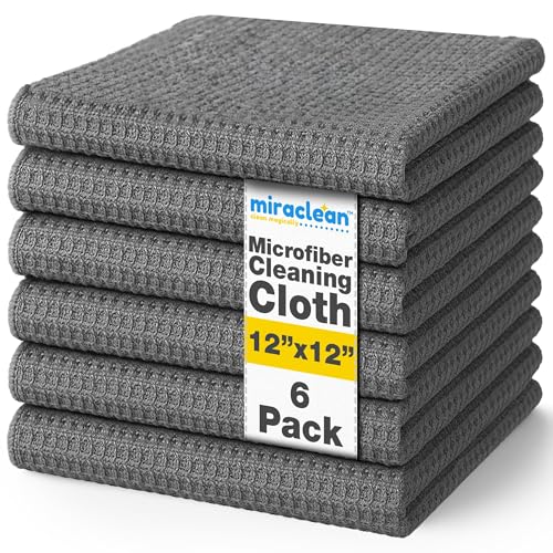 MIRACLEAN Waffle Weave Microfiber Towel, 12 x 12 inches, Barista Towels, Lint Free Cloth, Glass Towels, Waffle Towels Car Detailing, 6 Pack Premium Microfiber Cleaning Cloth - size: 6 Pack