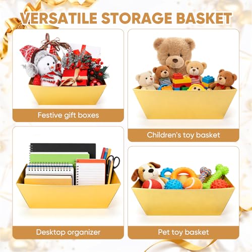 AFOROEOA 10PACK Gold Baskets For Gifts Empty, 10x12” Thick Gift Basket with 10 Bows 10 Bags Empty Gift Baskets for Christmas, Valentine’s Day, Easter, Birthdays, Valentine’s Day Wrapping Gift - color: 10 Gold