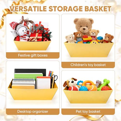 AFOROEOA 10PACK Gold Baskets For Gifts Empty, 10x12” Thick Gift Basket with 10 Bows 10 Bags Empty Gift Baskets for Christmas, Valentine’s Day, Easter, Birthdays, Valentine’s Day Wrapping Gift - color: 10 Gold
