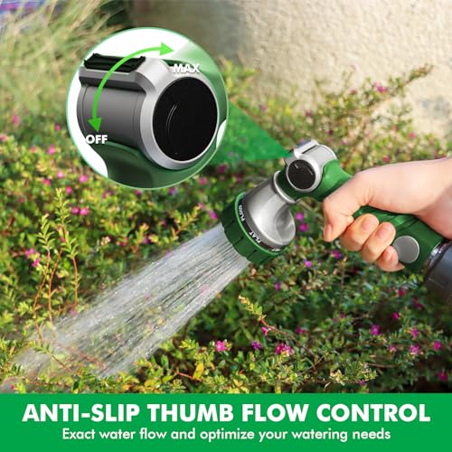 RESTMO Heavy Duty Hose Nozzle, Metal Garden Water Hose Sprayer with 7 Watering Patterns, Thumb Control, On Off Valve, High Pressure Nozzle Sprayer for Watering Plants, Car and Pet Washing, Green - color: Green