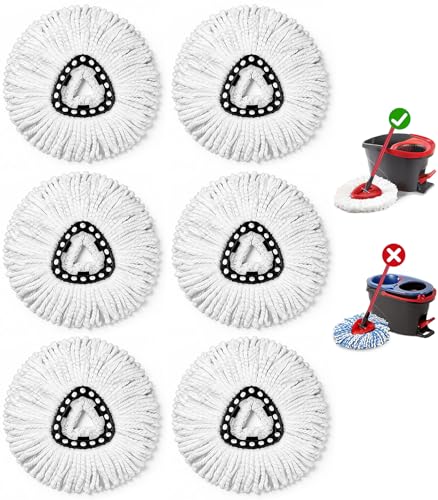 6 Pack Spin Mop Head Replacement for O-Ceda Easy Wring 1-Tank System, Microfiber Mop Refills, 360° Swivel, Deep Cleaning, Machine Washable & Easy to Replace (White) - size: 6-Pack