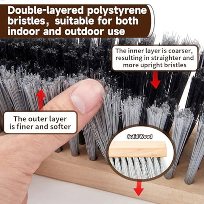 Maxdot 1 Pcs 36" Push Broom with Stainless Steel Telescopic Handle, Polypropylene Bristles, Heavy Duty Outdoor Indoor Push Large Broom with Handle for Smooth Surface Home and Garage Sweeping - color: Beige ,Silver and Black