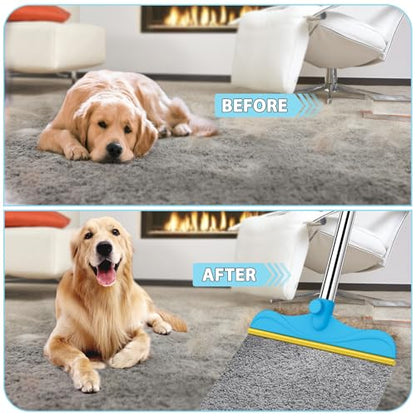 3 in 1 Carpet Rake for Pet Hair Removal, 60” Adjustable Long Handle Pet Hair Remover, Tool Set of 3, Reusable Carpet Scraper Dog Cat Pet Hair Removal Broom for Carpets, Car Mat, Pet Bed, Rugs