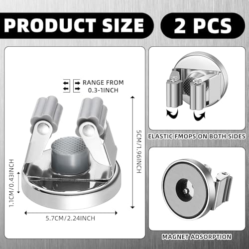 Vercraft 2 Pcs Magnetic Mop Broom Holder Movable Magnetic Broom Holder Rack, Anti Slip Wall Mounted Utility for Cleaning Tools, Garage, Kitchen, Laundry, Garden (Silver) - color: silver