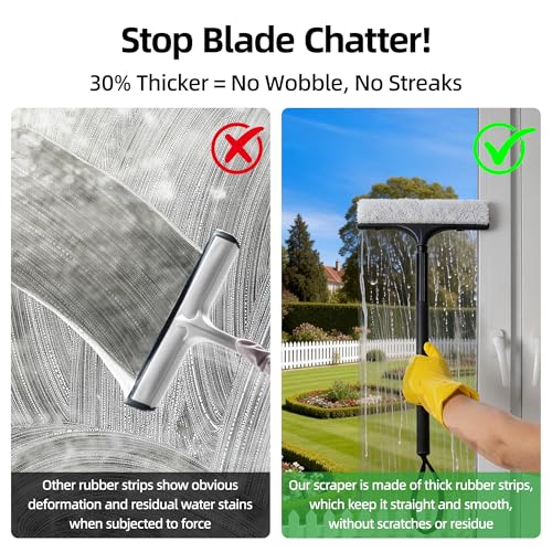 Window Squeegee with Flip-Head, Shower Squeegee 16-59" Long Handle Telescopic Pole & 30% Thicker Blade, Shower Squeegee for Glass Doors, Shower, Car, Windows, Bathroom