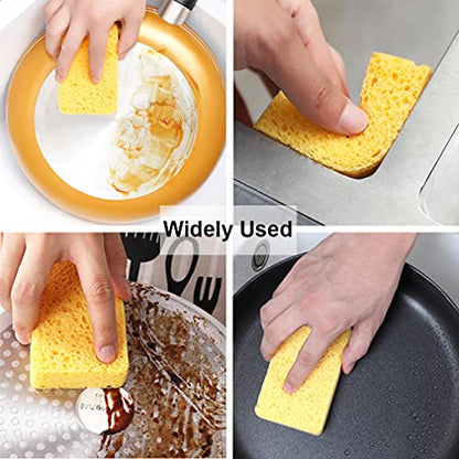 METUUTER 12-Count Cleaning Scrub Sponge- Compressed Cellulose Sponges Non-Scratch Natural Sponge for Kitchen Bathroom Cars, Funny Cut-Outs DIY - color: Yellow