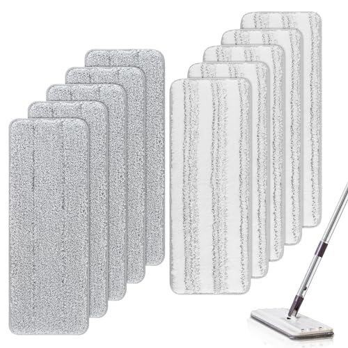Microfiber Cleaning Pads: 10 Pack 13" X 4.9" Washable for Floor Cleaning Compatible with Tethys & Most 13 Inch Flat Mops - Replacement for Mop Bucket Set - color: 10 Packs - 5 Scrubby 5 Soft