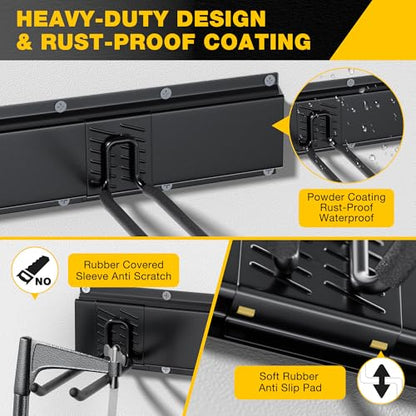 Garage Tool Organizer Wall Mount with 96 inches Rails and 13 Adjustable Heavy-Duty Hooks, Garden Tool Organizer, 19 Pack Carries 820 lbs, Heavy Duty Garage Storage Rack For Yard, Shed, Easy to install - size: 96 inch with 6 Panels & 13 Hooks