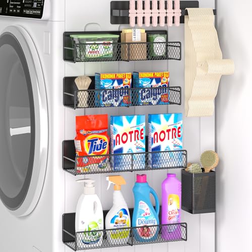 Magnetic Shelves for Washing Machine 6 Pack, Heavy-Duty Metal Magnetic Laundry Organizer Black W/ Hanger Organizer, Tool Holder, Space Saving Shelf for Home Kitchen Closet & Laundry Room Organization - color: Black, size: 6-Pack (11.3"--11.8")