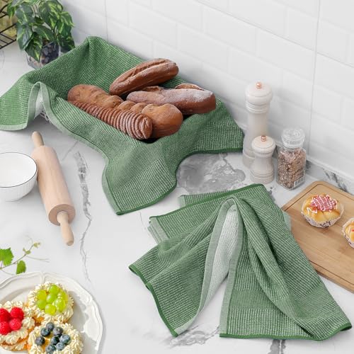 Homaxy Premium Kitchen Towels(18”x 28”, 3 Pack), Large Cotton Kitchen Hand Towels, Flat and Terry Dish Towels, 380 GSM Highly Absorbent Tea Towel Set with Hanging Loop, Grass Green - color: Grass Green, style: 3-pack