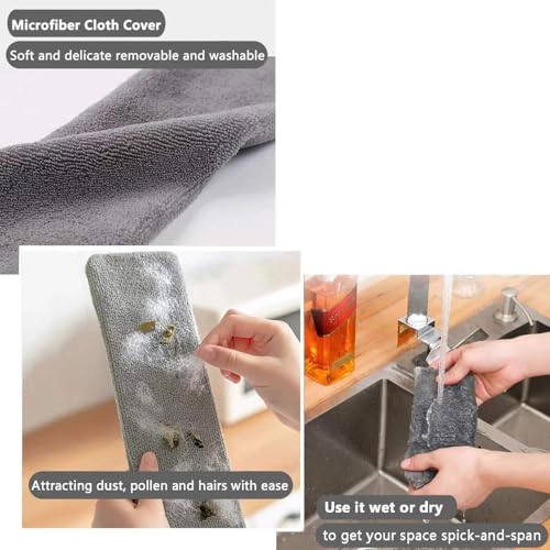 Flexible Flat Duster with Extendable Handle, Microfiber, for Under Furniture, Beds, Fridges, with 2 Washable Pads