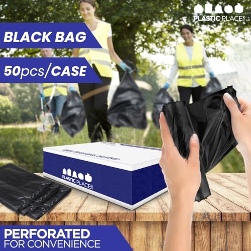 Plasticplace 32 Gallon Trash Bags Garbage Can Liners for Toter, Heavy Duty Contractor Black Garbage Bags, Tear-Resistant, Leak-Proof, Extra Large Can Liners, 44” x 54”, 50 Count Trashbags 1.2 Mil