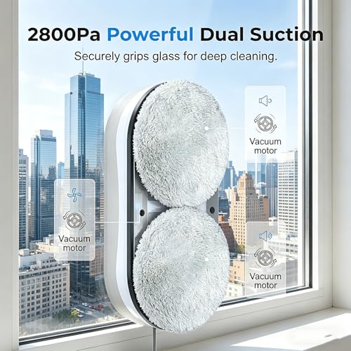Automatic Smart Window Cleaning Robot, Inside/Outside with 2800Pa Suction, Edge Detection & Anti-Drop Protection, Automatic Window Cleaning Robot for Glass Mirror Washing