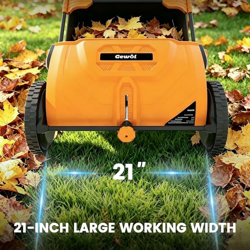 21-Inch Walk-Behind Lawn Sweeper, Push Leaf Sweeper with 3.5 Bushel Collection Bag, Manual Leaf Collector, Leaf Sweeper for Lawn, Yard, Garden,Grass Clippings, Debris