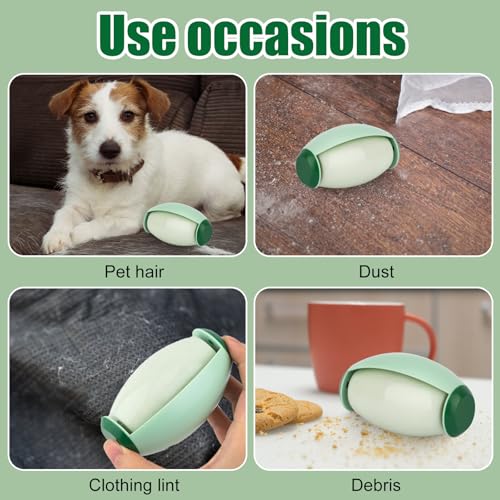 2pcs Reusable Washable Lint Roller, Mini Lint Roller Travel Size Cat Dog Hair Roller Ball Portable Pet Hair Sticky Remover Fabric Shaver Cleaner for Clothing Sofas Debris Dust (Green)