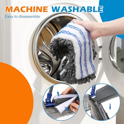 Masthome Dual Sided Flip Mop, Wet Dry Microfiber Dust Mop with 4 Pads & Scraper, 360° Swivel for Hardwood, Laminate, Tile, Pet Hair Cleaning - color: Blue Flip