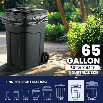 Plasticplace 65 Gallon Trash Bags │ 1.5 Mil │ Black Heavy Duty Garbage Can Liners │ 50” x 48” (50 Count)