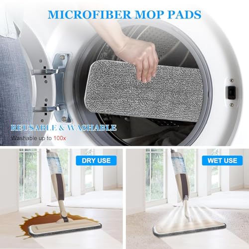 VMstr Spray Mop for Floor Cleaning,Microfiber Dust Mop with Sprayer with 3 pcs Washable Pads and 400ml Refillable Bottle,Beyoco Dry Wet Jet Mop for Kitchen Wood Floor Hardwood Laminate Ceramic Tiles