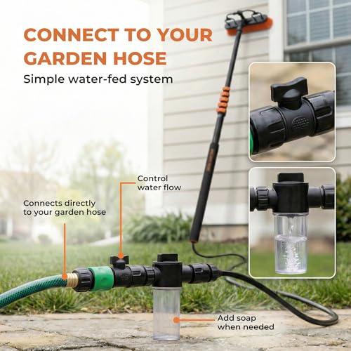 Briliantwerk Solar Panel Cleaning Brush with 20 ft Extension Pole – Water Fed Pole Brush with Soap Dispenser for Solar Panels, Windows & Siding – Heavy Duty, Streak-Free Solar Cleaning Kit