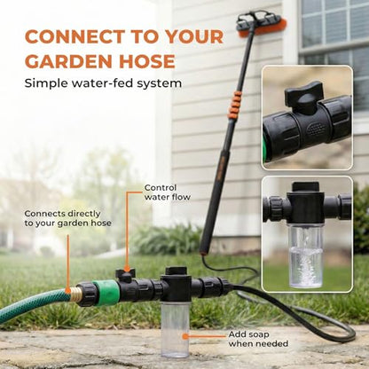Briliantwerk Solar Panel Cleaning Brush with 20 ft Extension Pole – Water Fed Pole Brush with Soap Dispenser for Solar Panels, Windows & Siding – Heavy Duty, Streak-Free Solar Cleaning Kit