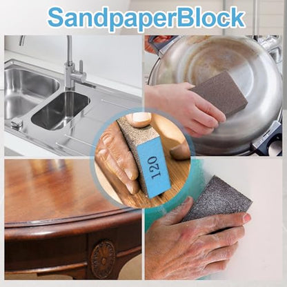 Romeda 8-Pack Sandpaper Block, 120 Grits Washable and Reusable Handmade Sanding Sponge, Drywall Sandpaper Blocks for Wooden Drywall Sheetrock and Metal Glazing - color: 120 Grits, size: 8-Pack