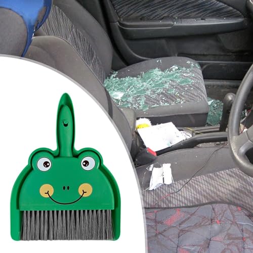 Mini Dustpan and Brush Set， Cleaning Brush and Dustpan Combo ，Dust Pan and Hand Broom for Desk Small Car Camping Travel, Green Frog
