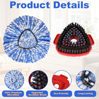 Mop Heads Replacements for O Ceda RinseClean 2-Tank System, 4 Pack Spin Mop Replacement Heads with Scrub Brush, 100% Microfiber Mop for Floor Cleaning, Easy Install & Machine Washable