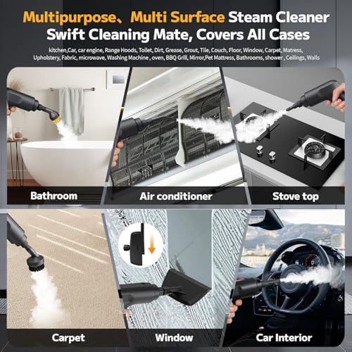 Pressurized Steam Cleaner, 54oz Large Tank, Portable Steamer for Cleaning with 15-Piece Kit, 15s Fast Heat-Up, 3-Level Control, Handheld Steam Cleaner for Home, Car, Kitchen - color: Classic Black