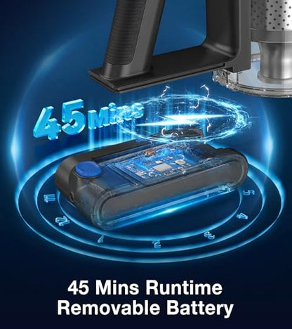 Cordless Vacuum Cleaner, 480W/45Kpa Vacuum Cleaners for Home, Self-Standing Stick Vacuum with LED Display, Anti-Tangle & Wall Mount Charging, 8 in 1 Lightweight Vacuum for Hard Floors Carpet Pet Hair