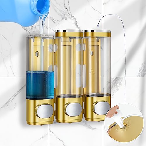 3-in-1 Room Wall Mounted Bathroom,Shower Pump Dispenser and Organizer,Dispensers for The Shower,Shampoo and Conditioner Dispenser,Shampoo Dispenser for Shower - color: 10.6 Oz Triple Golden