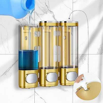 3-in-1 Room Wall Mounted Bathroom,Shower Pump Dispenser and Organizer,Dispensers for The Shower,Shampoo and Conditioner Dispenser,Shampoo Dispenser for Shower - color: 10.6 Oz Triple Golden