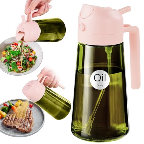YARRAMATE 16oz/470ml Light-Blocking Dark Oil Sprayer for Cooking, 2 in 1 Olive Oil Dispenser Bottle for Kitchen, Dark Green Glass Oil Bottle, Food-Grade Oil Mister for Air Fryer, BBQ (PeachPink) - color: 12_PeachPink