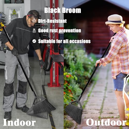 Heavy Duty Broom Outdoor Indoor, Upgraded Commercial Angle Brooms, Black Broom for Sweeping House, Restaurant, Kitchen, Garage, Courtyard - color: 4 * Black